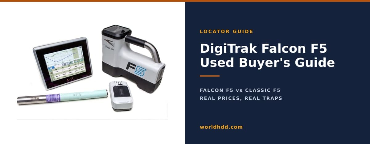 A DigiTrak Falcon F5 locating system beside the title DigiTrak Falcon F5 Used Buyer's Guide.