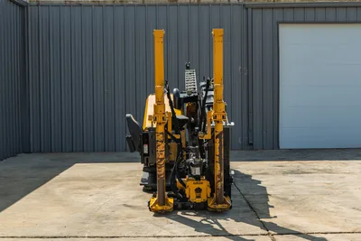 2022 Vermeer D23x30 S3 HDD drill, front view showing dual anchor posts, vise assembly, carriage, and operator seat
