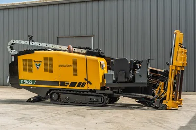 2024 Vermeer D20x22 S3 Navigator HDD drill, driver-side view, rubber tracks, loaded drill pipe rack, operator seat visible