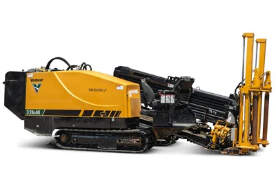 2021 Vermeer D24x40 S3 Navigator HDD drill, 3/4 side view, rubber tracks, loaded drill pipe rack, hydraulic carriage