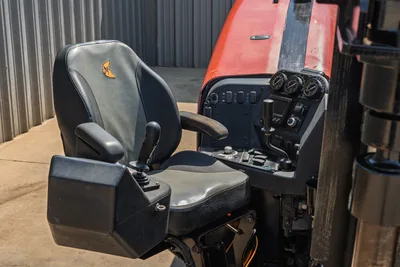 2022 Ditch Witch JT20 operator seat, joystick controls, gauges, and drill carriage visible, worn upholstery showing field use