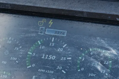 Vermeer D24x40 S3 digital display panel showing 3,374 engine hours, RPM and PSI gauges, VDC readout at 1150 RPM