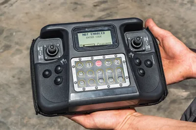 2019 Vermeer D40x55 S3 wireless remote control unit with LCD display showing "NOT ENABLED," dual joysticks, and function buttons