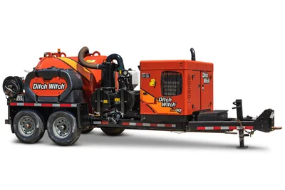 2023 Ditch Witch HX30 mud mixing system, trailer-mounted, 3/4 angle, orange tank, hose reel, engine enclosure, tandem axle