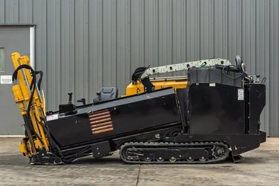 2018 Vermeer D8x12 HDD drill, full left-side profile, drill frame angled, rubber tracks, operator seat, control panel visible