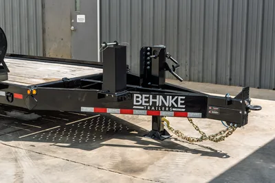2026 Behnke CBCT2324E-BT-R trailer tongue, adjustable ball hitch, safety chains, jack stand, red reflective tape strip