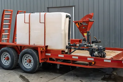 2019 Belshe WB14-2EP mud mixing trailer, tandem axle, white poly water tank, Ditch Witch FM5X bentonite mixer, engine pump assembly