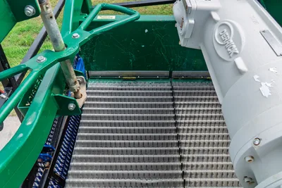 2023 American Augers M300DH shaker screen deck with Derrick shaker unit, green frame, vibrating screen panels, feed tensioner hardware visible