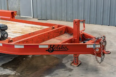 2019 Belshe WB14-2EP mud trailer tongue, jack stand, safety chains, tow hitch, diamond plate step, used orange frame