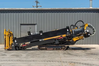 2019 Vermeer D40x55 S3 HDD drill, full side profile, angled drill frame elevated, rubber tracks, pipe loader, spindle visible