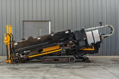 2016 Vermeer D23x30 S3 HDD drill, side view, drill frame angled upward, rubber tracks, hydraulic cylinders, cable carrier visible