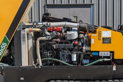 2021 Vermeer D40x55 S3 HDD engine compartment open, showing diesel engine, hydraulic lines, radiator, and filters