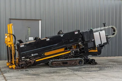 2016 Vermeer D23x30 S3 HDD drill, driver-side view, drill frame angled upward, rubber tracks, yellow pipe loader visible
