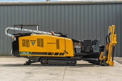 2024 Vermeer D20x22 S3 Navigator HDD drill, full profile view, rubber tracks, loaded drill pipe rack, thrust frame, anchor system