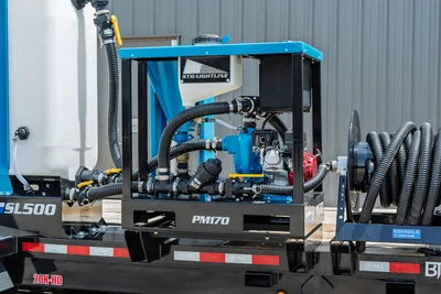 Behnke TBCT2220ET-BT-R trailer with Straightline PM170 mud mixer, Honda engine, Coxreels hose reel, valves, and SL500 tank