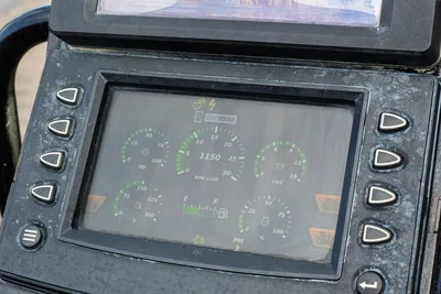 2018 Vermeer D24x40 S3 operator display panel showing 4,597 hours, RPM, PSI, VDC, fuel, and temp gauges