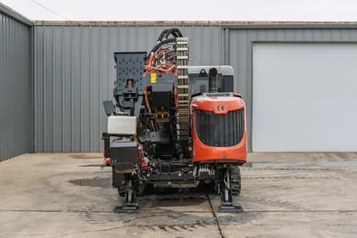 Rear view of 2021 Ditch Witch AT40 All Terrain HDD drill showing engine compartment, track assembly, and stabilizers.